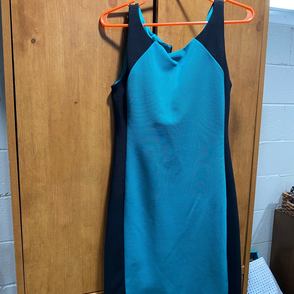 Elegant Teal and Black Sleeveless Dress